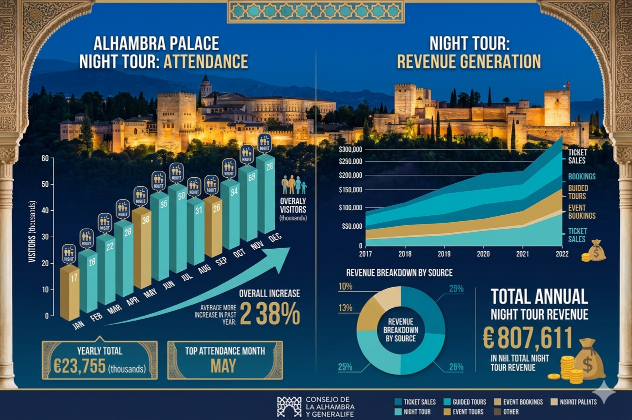 Alhambra palace night tour attendance revenue